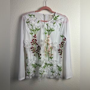 Forgotten grace Floral embroidered mesh summer blouse